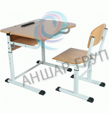 Комплект стіл учнівський 1-місний з полицею, з регулюванням кута нахилу стільниці, для ростових груп № 4-7 + стілець Т-подібний регульований по висоті №4-7 з покриттям HPL
