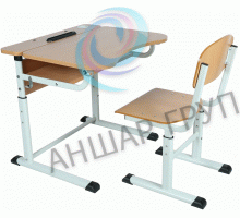 Комплект стіл учнівський 1-місний з полицею, з регулюванням кута нахилу стільниці, для ростових груп № 3-5 + стілець Т-подібний регульований по висоті № 2-5 з покриттям HPL
