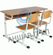 Комплект стіл учнівський 2-місний на плоскоовальній трубі, регульований по висоті, №4-7 + стілець Т-подібний регульований по висоті №4-7 з покриттям HPL