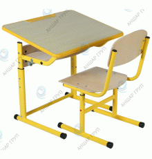 Комплект стіл учнівський 1-місний з регулюванням кута нахилу стільниці, №3-6, поліуретанова кромка + стілець Т-подібний регульований по висоті № 3-6