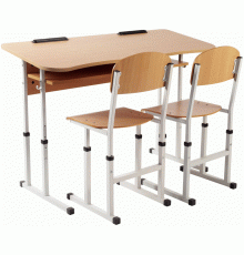 Комплект стіл учнівський 2-місний з полицею антисколіозний, №4-6 + стілець полозковий на квадратній трубі, №4-6 з покриттям HPL