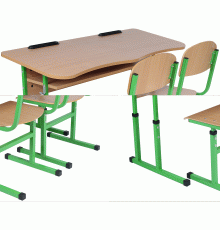 Комплект стіл учнівський 2-місний з полицею антисколіозний, №4-6 + стілець Т-подібний з покриттям HPL, №4-6