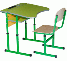Комплект стіл учнівський 1-місний антисколіозний з площадкою регулюємий по висоті з полицею (№4-6) + стілець Т-подібний на квадратній трубі, №4-6