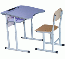 Комплект стіл учнівський 1-місний антисколіозний з площадкою, регулюємий по висоті, з полицею (№4-6) + стілець полозковий на круглій трубі, №4-6