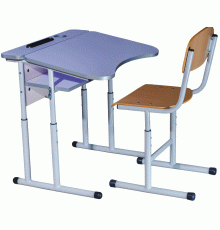 Комплект стіл учнівський 1-місний антисколіозний з площадкою регулюємий по висоті з полицею (№4-6)+ стілець Т-подібний на круглій трубі, №4-6 з покриттям HPL
