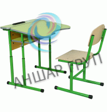 Комплект стіл учнівський 1-місний антисколіозний з площадкою регулюємий по висоті з полицею (№4-6) + стілець Т-подібний на круглій трубі, №4-6