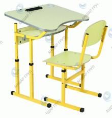 Комплект стіл учнівський 1-місний з регулюванням кута нахилу стільниці та полицею, ростова група № 3-6 + стілець Т-подібний на квадратній трубі, регулюється на ростові групи №3-5 з покриттям HPL