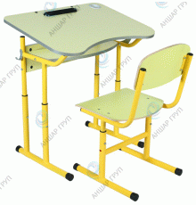 Комплект стіл учнівський 1-місний з регулюванням кута нахилу стільниці та полицею, ростова група №3-6 + стілець Т-подібний регульований по висоті № 3-6