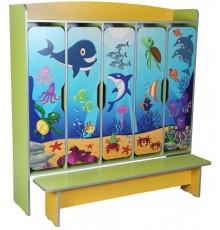 Шафа дитяча 5-місна для роздягальні, з лавкою, з фотодруком 