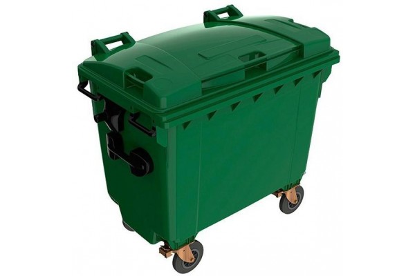 Пластиковий контейнер для сміття 120 л: Зеленый с плоской крышей