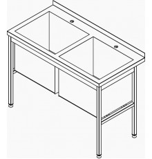 Ванна мийна двосекційна нержавіюча (AISI 201) 1200x600x850, глибина чаші 300 мм, з полицею