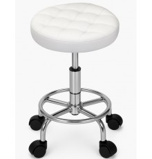 Крісло табурет на колесах без спинки кругле Bonro B-496 біле (чорні колеса)