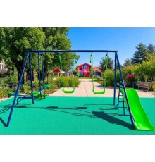 Дитячий комплекс для саду (4 гойдалки, гірка, балансир) Spoko SP-S06 синьо-зелений