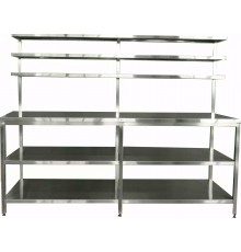Стіл виробничий без бортів з двома полками і трьома надставними полками