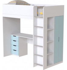 Ліжко-горище дитяче Art in Head Binky ДЮС33 1932x1800x1000 Білий діамант та Блакитна лагуна (МДФ) (BK03010021000)