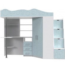 Ліжко-горище дитяче Art in Head Binky ДС37А 2332x1800x832 Білий діамант/Блакитна лагуна (МДФ) (Right) (BK02010021000)