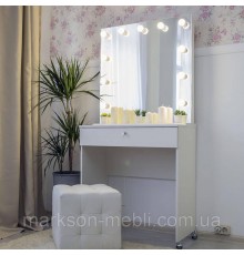 Візажний стіл з дзеркалом без рами в білому кольорі