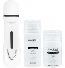 Набір Ультразвуковий скрабер для шкіри обличчя Vibroskin 5.0 + Гідратуючий гель Hydration Gel + Порозвужувальна маска для обличчя Pore Control Mask MEDICA+ (Japan)