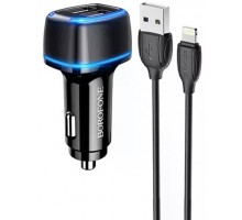 АЗП BOROFONE BZ14A USB+USB-C 20W + Type-C to Lightning cable Black