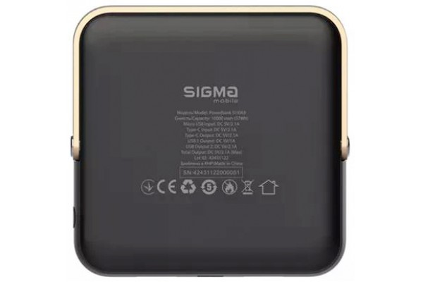 УМБ Sigma X-power SI10A9, 10000 mAh, Type-C, 2xUSB, LED ліхтар Black