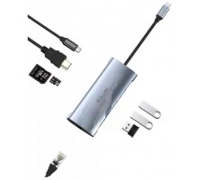 USB hub Jellico HU-81 USB-C to USB3.0*3 + SD + TF + HDMI + PD + RJ45 Grey