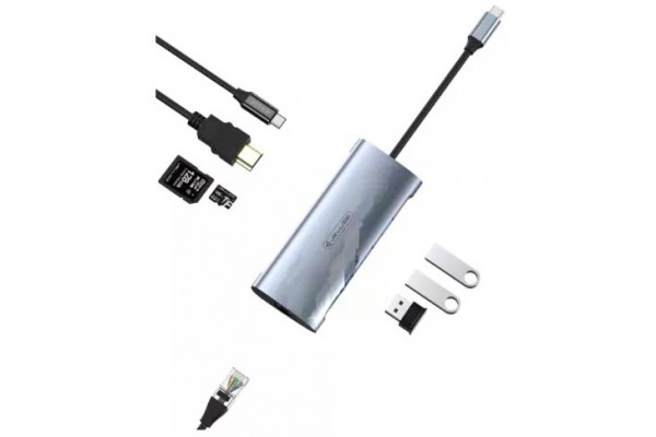 USB hub Jellico HU-81 USB-C to USB3.0*3 + SD + TF + HDMI + PD + RJ45 Grey