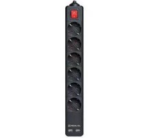 Мережевий фільтр  REAL-EL RS-6 PROTECT USB, 5m, чорний
