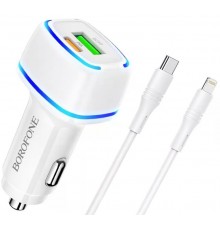 АЗП BOROFONE BZ14A USB+USB-C 20W + Type-C to Lightning cable White