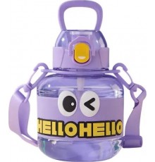 Дитяча пляшка для води Yiwu HELLO-HELLO 680 мл з ремінцем, фіолетова