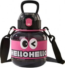 Дитяча пляшка для води Yiwu HELLO-HELLO 680 мл з ремінцем, чорно-рожева