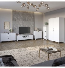 Комплект меблів для вітальні 5 предметів з білими ніжками М-ЗОН Борн Дуб Артизан/Антрацит (MZN-031065)