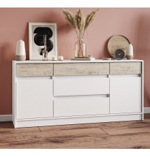 Великий комод із дверима та шухлядами Еверест Стайл-1600 160,2х39х75,4 см Німфея Альба (білий)/Дуб Крафт сірий (DTM-071157)