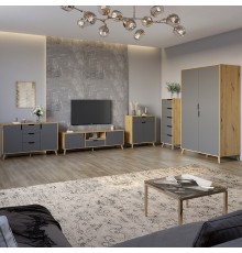 Комплект меблів для вітальні 5 предметів з ніжками кольору світлий горіх М-ЗОН Борн Дуб Артизан/Антрацит (MZN-031069)