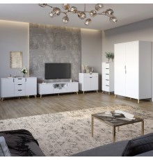 Комплект меблів для вітальні 5 предметів з ніжками кольору світлий горіх М-ЗОН Борн Німфея Альба (білий) (MZN-031071)