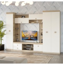 Стінка для вітальні Еверест Соната 3 (модульна - 3 елементи) дуб сонома+білий (DTM-2238)