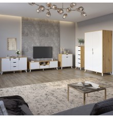 Комплект меблів для вітальні 5 предметів з білими ніжками М-ЗОН Борн Дуб Артизан/Німфея Альба (білий) (MZN-031066)