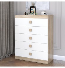 Високий комод Еверест на 5 ящиків Соната-2 80х38х101 дуб сонома + білий (DTM-2019)