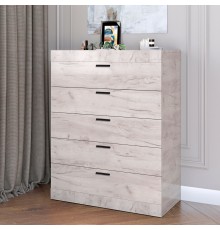 Високий комод Еверест на 5 ящиків Соната-2 80х38х101 дуб крафт білий (DTM-2695)