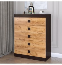Високий комод Еверест на 5 ящиків Соната-2 80х38х101 венге темний + дуб крафт золотий (DTM-2020)
