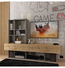 Стінка у вітальню Doros Нота 195х42х147 см Графіт/Дуб евок (DRS-011334)