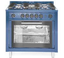 Плита гзова 5-ти конфоркова Kitchen Line з конвекційною електричною духовкою та грилем, колір корпусу синій