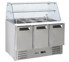 Стіл холодильний для салатів 3-дверний з надставкою скляною