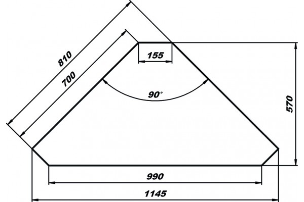 Стіл нейтральний кутовий зовнішній НЕ-К 90° (без полиць) VS/VSOP СТАНДАРТ 304/Ст.3