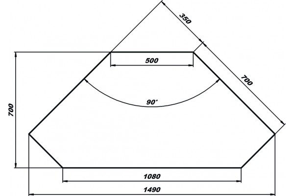 Стіл нейтральний кутовий зовнішній НЕ-К 90° (з полицями) VSOP СТАНДАРТ 304/Ст.3