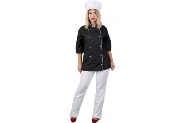 Куртка кухаря СП-КОНТАКТ жін., літо, 013-2KM 6350189, з гудзиками, кант, чорна