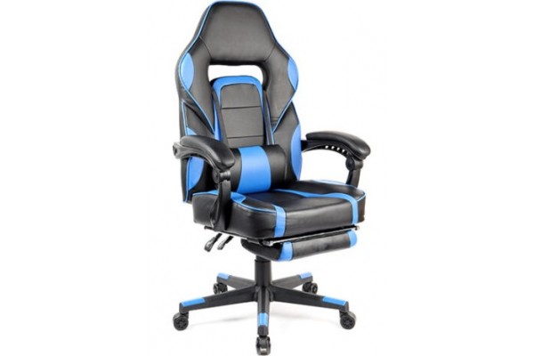 Крісло геймерське PARKER-2, чорний/синій, з підставкою для ніг