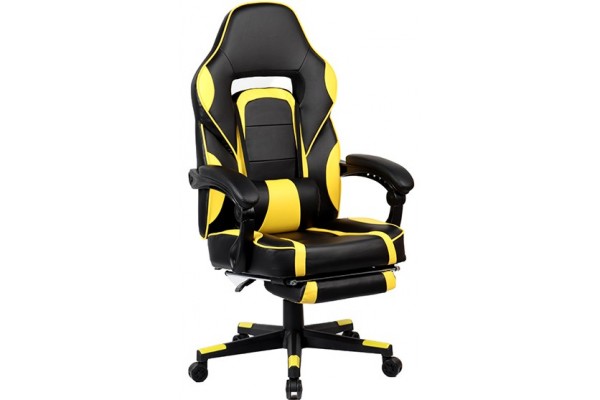 Крісло геймерське PARKER-2, чорний/жовтий, з підставкою для ніг