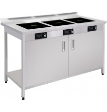 Стіл виробничий комбінований СТВК-4-3іч (1300х600х850) (з вбудованими конфорками,на 3 інфрачервоні конфорки;10,5 кВт.з розпашними дверима)