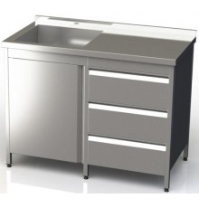Стіл-тумба нержавіюча з мийкою, шухлядами та дверкою