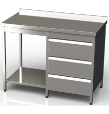 Стіл-тумба нержавіюча з шухлядами та поличкою